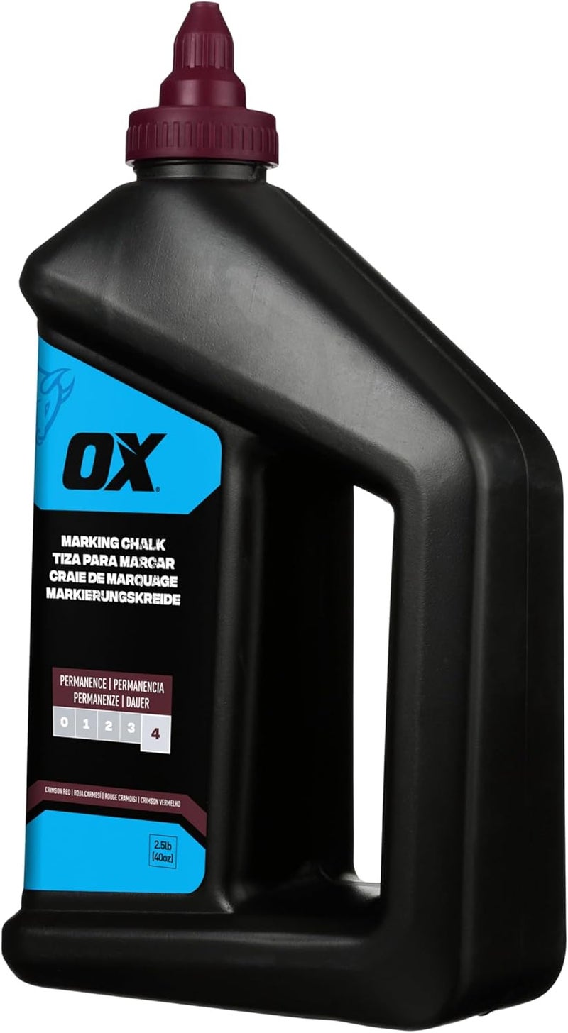 Ox Pro Series Crimson Red Chalk Line Powder 2.5lbs Marking Chalk Refill - Permanent Weatherproof Construction Line Marking Powder Chalk Line Refill for Chalk Reel Tool Box -P630810 - Image 1